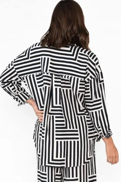 Shirts<Elm Bauhaus Navy Stripe Linen Blend Shirt