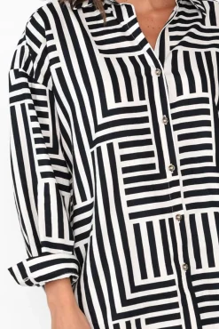 Shirts<Elm Bauhaus Navy Stripe Linen Blend Shirt