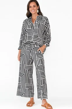 Shirts<Elm Bauhaus Navy Stripe Linen Blend Shirt