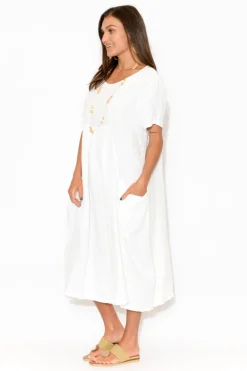 Linen Dresses<Montaigne Beckett White Linen Pocket Dress