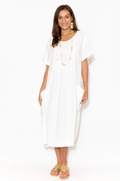 Linen Dresses<Montaigne Beckett White Linen Pocket Dress
