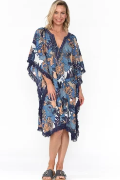 Cotton Dresses<Mozaic Bedarra Blue Blossom Cotton Kaftan