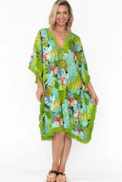 Cotton Dresses<Mozaic Bedarra Green Blossom Cotton Kaftan