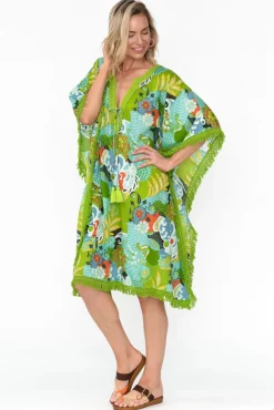 Cotton Dresses<Mozaic Bedarra Green Blossom Cotton Kaftan