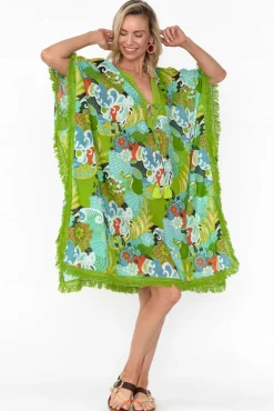 Cotton Dresses<Mozaic Bedarra Green Blossom Cotton Kaftan