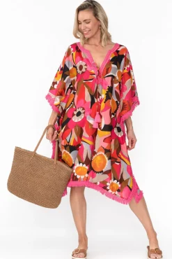 Cotton Dresses<Mozaic Bedarra Pink Abstract Cotton Kaftan