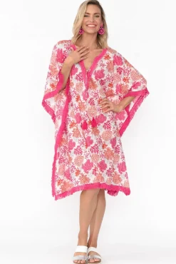 Cotton Dresses<Mozaic Bedarra Pink Coral Cotton Kaftan