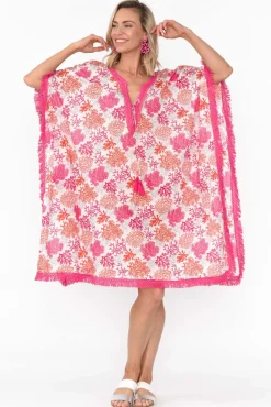 Cotton Dresses<Mozaic Bedarra Pink Coral Cotton Kaftan