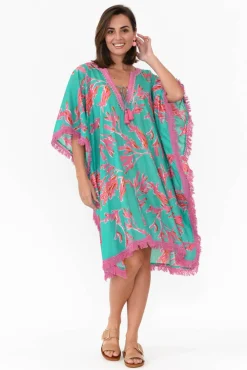 Cotton Dresses<Mozaic Bedarra Turquoise Coral Cotton Kaftan