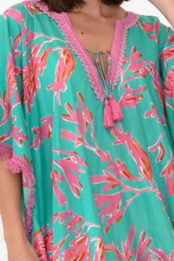 Cotton Dresses<Mozaic Bedarra Turquoise Coral Cotton Kaftan
