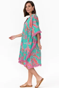 Cotton Dresses<Mozaic Bedarra Turquoise Coral Cotton Kaftan