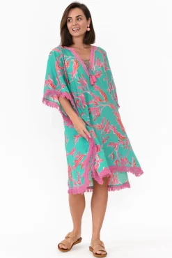Cotton Dresses<Mozaic Bedarra Turquoise Coral Cotton Kaftan