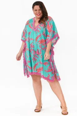 Cotton Dresses<Mozaic Bedarra Turquoise Coral Cotton Kaftan