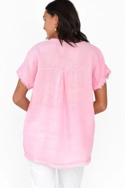 Linen Tops<La Strada Benita Pink Foil Linen Top