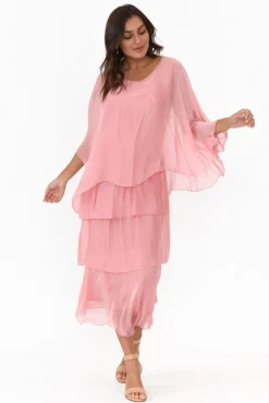 Midi Dresses<La Strada Benito Pink Silk Layer Dress
