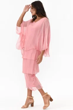 Midi Dresses<La Strada Benito Pink Silk Layer Dress