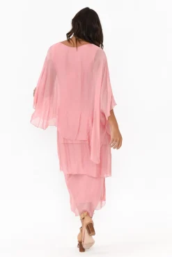 Midi Dresses<La Strada Benito Pink Silk Layer Dress