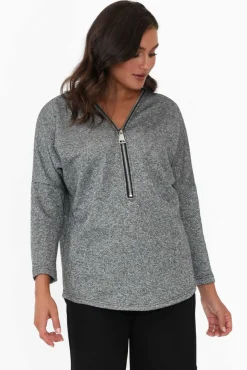 Cotton Tops<Clarity Bentley Grey Cotton Zip Top
