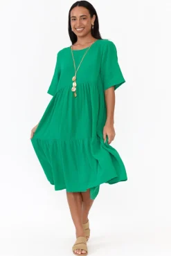 Cotton Dresses<Cali and Co Bernie Green Crinkle Cotton Dress