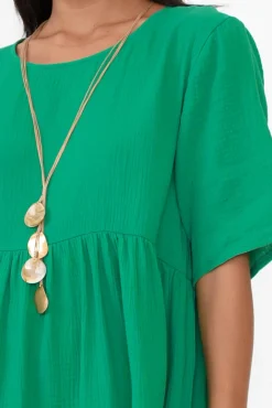 Cotton Dresses<Cali and Co Bernie Green Crinkle Cotton Dress