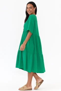Cotton Dresses<Cali and Co Bernie Green Crinkle Cotton Dress