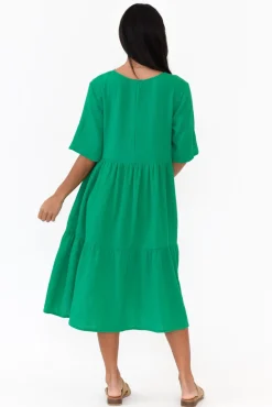 Cotton Dresses<Cali and Co Bernie Green Crinkle Cotton Dress