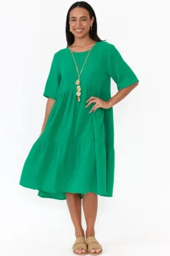 Cotton Dresses<Cali and Co Bernie Green Crinkle Cotton Dress