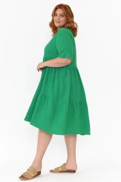 Cotton Dresses<Cali and Co Bernie Green Crinkle Cotton Dress