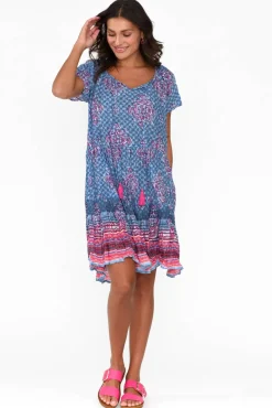Cotton Dresses<One Summer Bessie Cobalt Geo Cotton Tier Dress