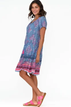 Cotton Dresses<One Summer Bessie Cobalt Geo Cotton Tier Dress
