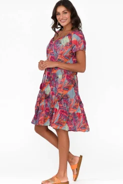 Cotton Dresses<One Summer Bessie Pink Tropical Cotton Tier Dress