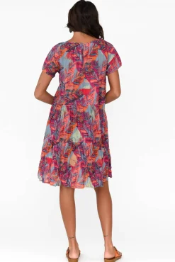 Cotton Dresses<One Summer Bessie Pink Tropical Cotton Tier Dress