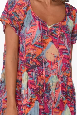 Cotton Dresses<One Summer Bessie Pink Tropical Cotton Tier Dress