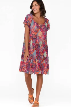 Cotton Dresses<One Summer Bessie Pink Tropical Cotton Tier Dress
