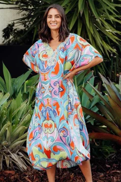 Midi Dresses<Escape Bethanie Purple Abstract Embellished Kaftan