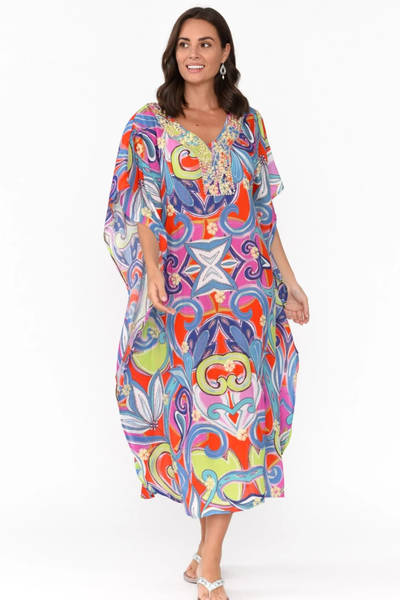 Midi Dresses<Escape Bethanie Purple Abstract Embellished Kaftan