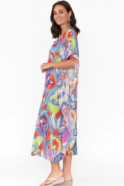 Midi Dresses<Escape Bethanie Purple Abstract Embellished Kaftan
