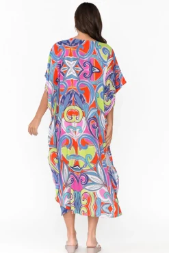 Midi Dresses<Escape Bethanie Purple Abstract Embellished Kaftan