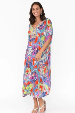 Midi Dresses<Escape Bethanie Purple Abstract Embellished Kaftan