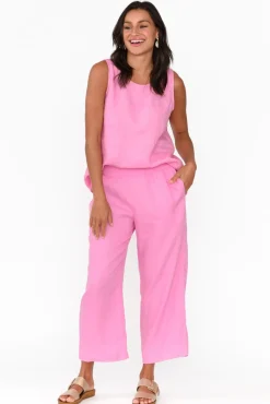 Linen Tops<Gordon Smith Bianca Pink Linen Button Back Tank