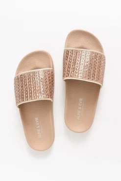 Slides<Alfie And Evie Billie Rose Gold Diamante Slide