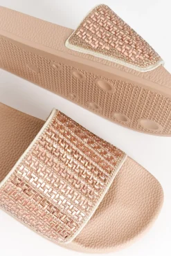 Slides<Alfie And Evie Billie Rose Gold Diamante Slide