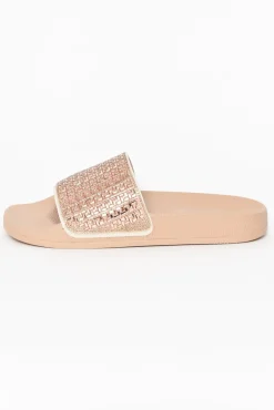 Slides<Alfie And Evie Billie Rose Gold Diamante Slide
