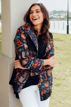 Jackets<Hourglass Billy Navy Geo Cotton Jacket