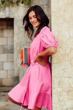 Linen Dresses<Betty Basics Birdie Hot Pink Linen Blend Dress