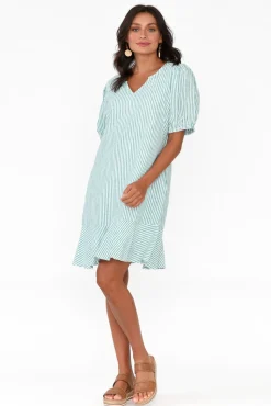 Linen Dresses<Betty Basics Birdie Teal Stripe Linen Blend Dress
