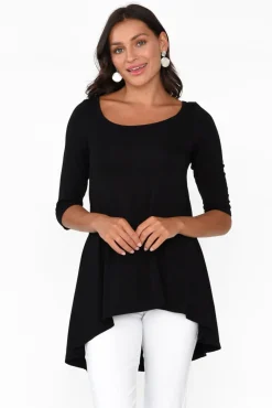 Sleeved Tops<Bamboo Body Black Bamboo Hi Lo Hem Top
