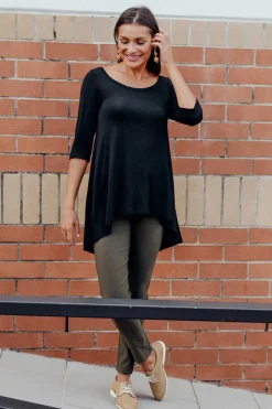 Sleeved Tops<Bamboo Body Black Bamboo Hi Lo Hem Top