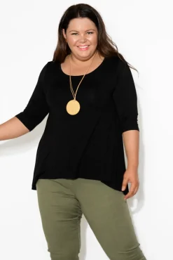 Sleeved Tops<Bamboo Body Black Bamboo Hi Lo Hem Top