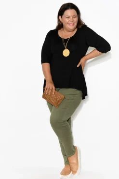 Sleeved Tops<Bamboo Body Black Bamboo Hi Lo Hem Top